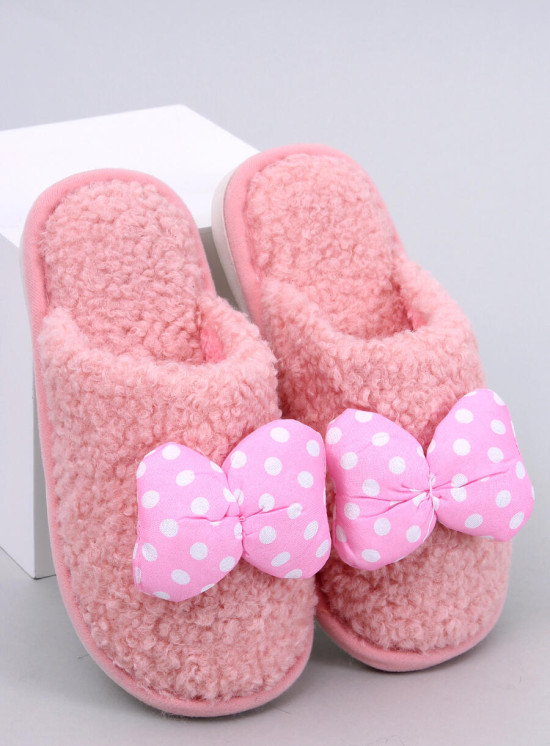 Růžové dětské pantofle s mašlí