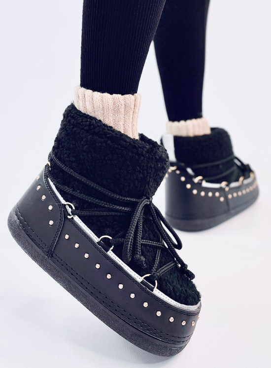 Sněhule s kožešinou a šněrováním černé