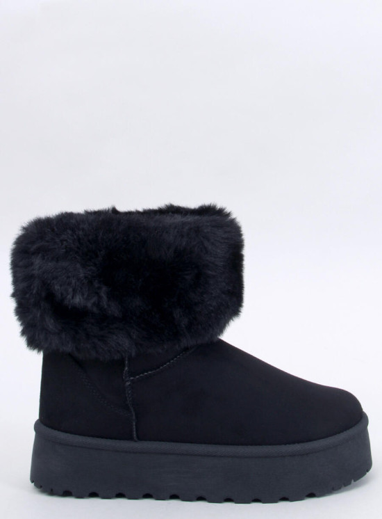 Semišové sněhule s hustou kožešinou černé