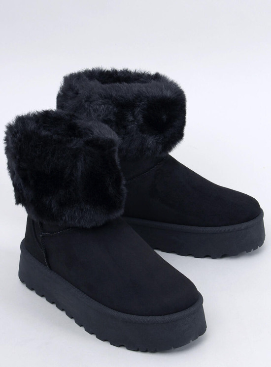 Semišové sněhule s hustou kožešinou černé