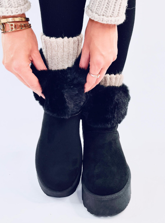 Semišové sněhule s hustou kožešinou černé