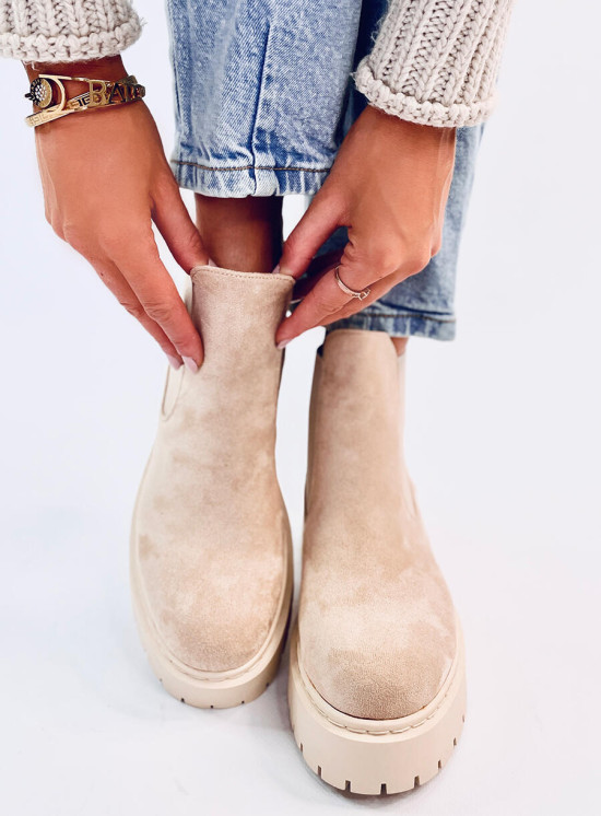 Dámské semišové chelsea boty béžové