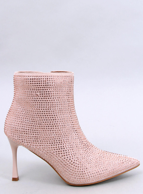 Světle růžové kotníkové kozačky s kamínky