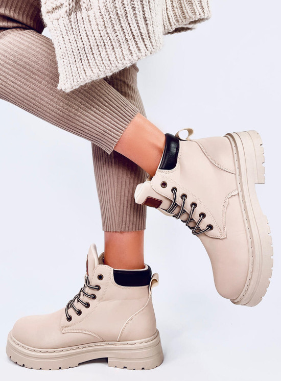 Šněrovací kotníkové boty béžové