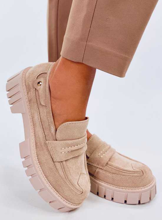 Béžové semišové mokasíny na platformě
