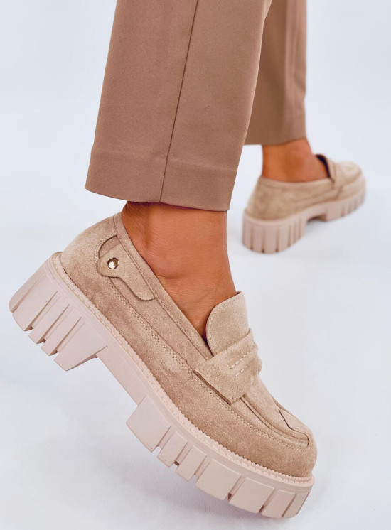 Béžové semišové mokasíny na platformě