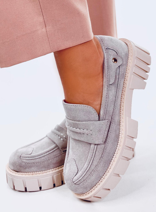 Šedé semišové mokasiny na platformě