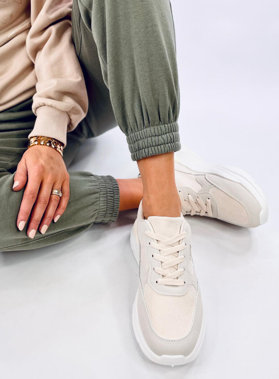 Ecru tenisky na platformě ekokůže/semiš