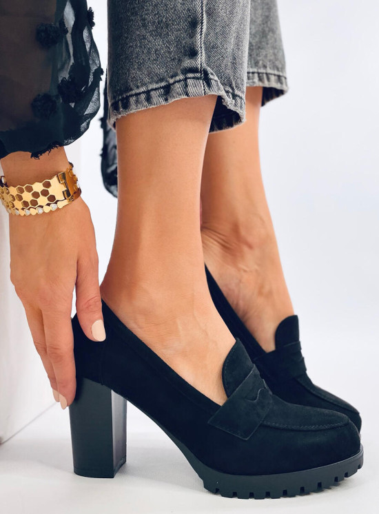 Černé dámské mokasíny na podpatku