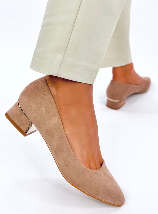 Semišové lodičky na nízkém podpatku béžové