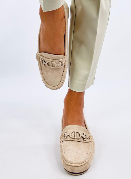 Světle béžové dámské mokasíny z ekosemiše