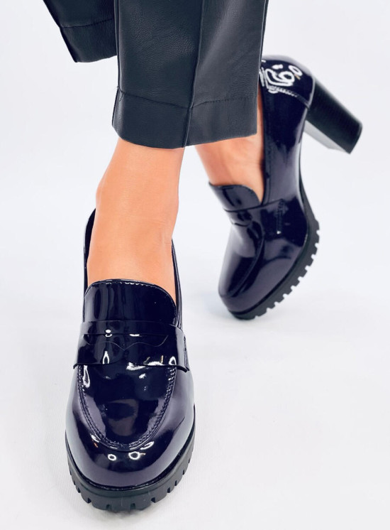 Dámské lodičky/mokasíny na podpatku tmavě modré