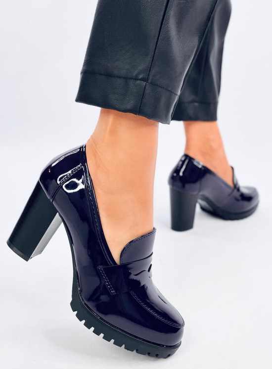 Dámské lodičky/mokasíny na podpatku tmavě modré