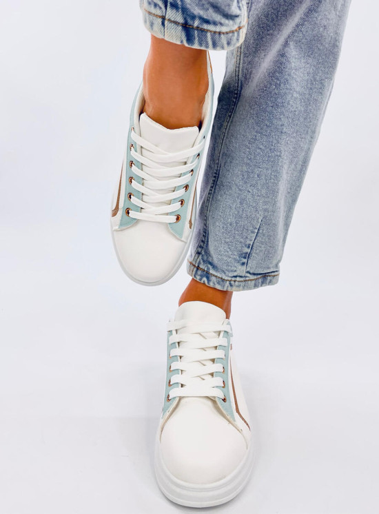 Bílé tenisky s pruhem babyblue/hnědá