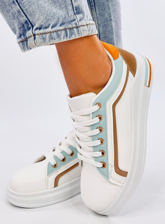 Bílé tenisky s pruhem babyblue/hnědá