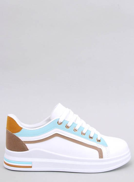 Bílé tenisky s pruhem babyblue/hnědá