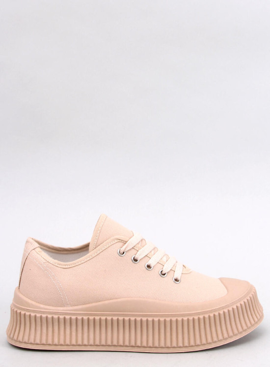 Plátěné tenisky na vysoké platformě tmavě béžové