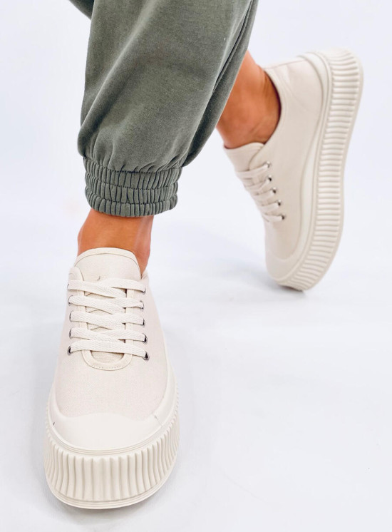 Plátěné tenisky na vysoké platformě světle béžové