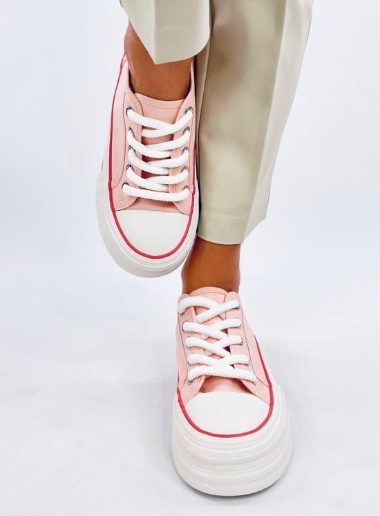 Plátěné tenisky na vysoké platformě světle růžové