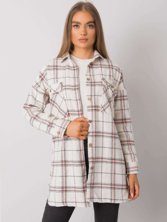 Béžovo-růžová kostkovaná košile