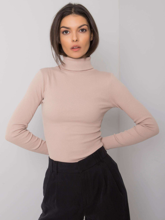 Světle béžový pruhovaný dámský rolák