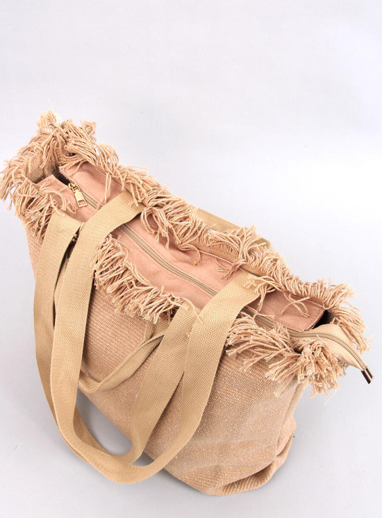 Béžová plážová taška s třásněmi