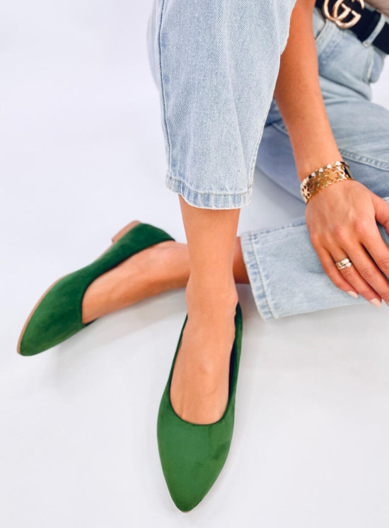 Tmavě zelené balerínky s koženou stélkou