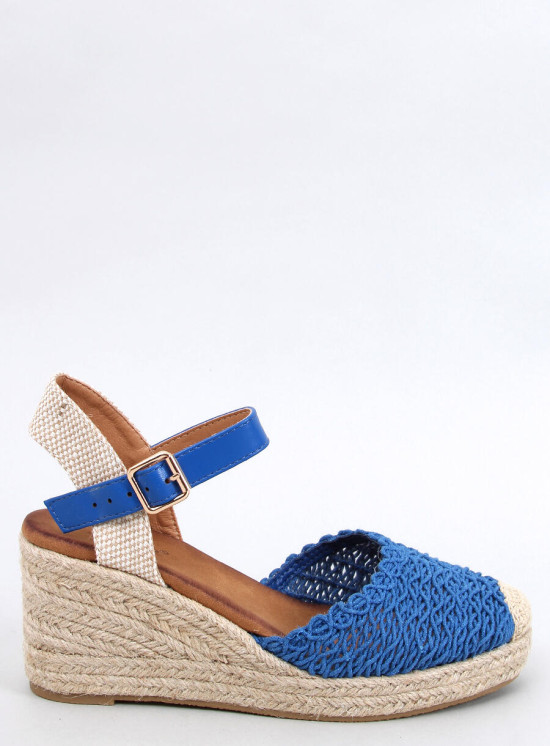 Sandály - espadrilky na klínovém podpatku modré