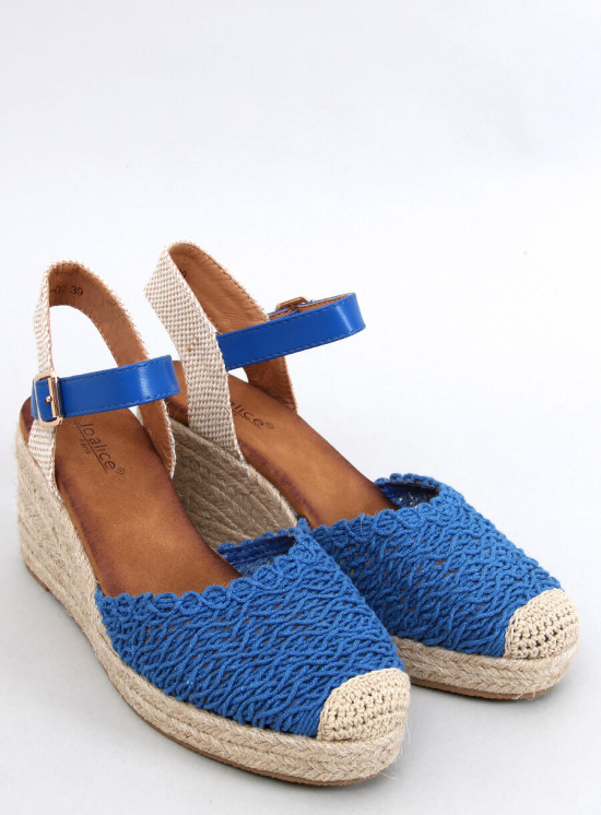 Sandály - espadrilky na klínovém podpatku modré
