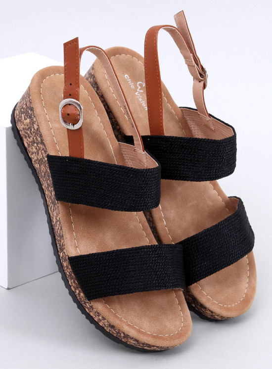 Černé sandály na korkovém podpatku