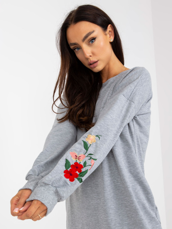 Šedé teplákové šaty s výšivkou a kapsami RUE PARIS