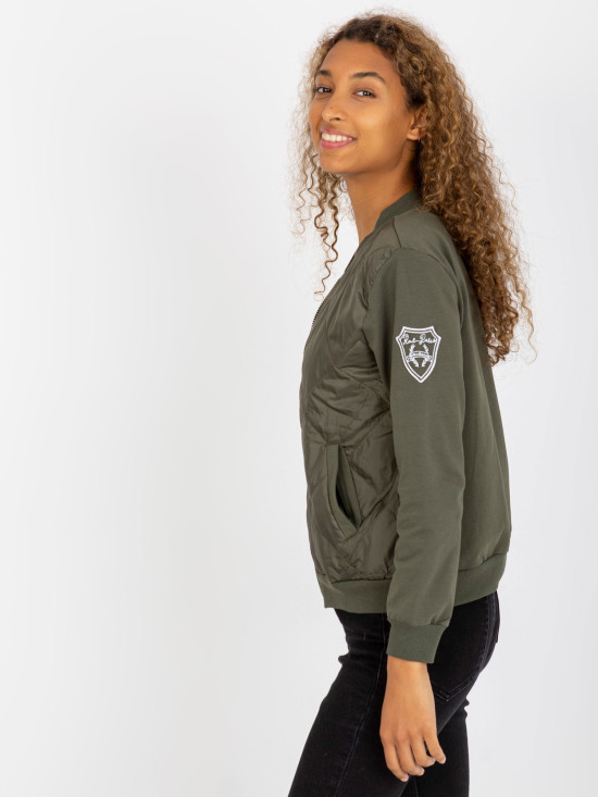 Khaki prošívaná bomber mikina s kapsami