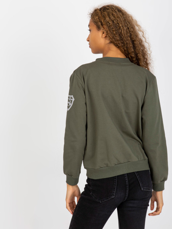 Khaki prošívaná bomber mikina s kapsami