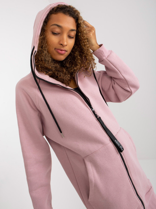 Růžová dlouhá mikina s kapucí RUE PARIS