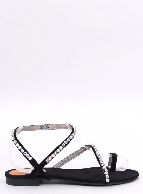 Černé ploché sandály se zirkony