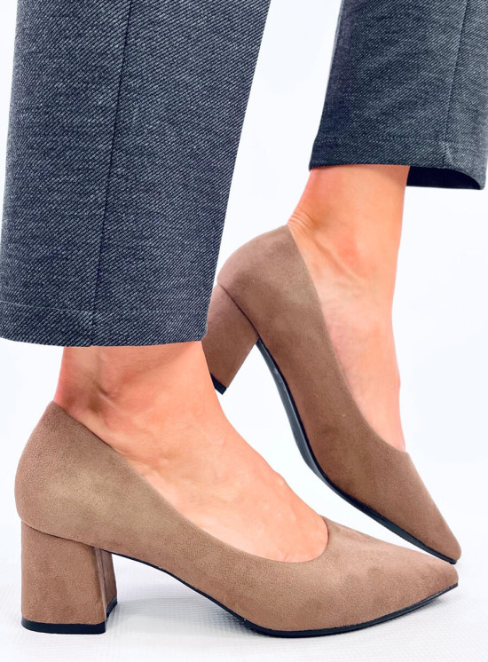 Semišové lodičky na širokém podpatku béžové