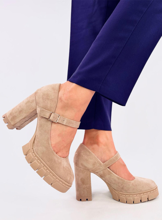 Lodičky s řemínkem na platformě béžové