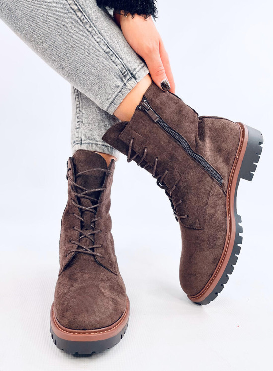 Zateplené šněrovací kozačky čokoládově hnědé