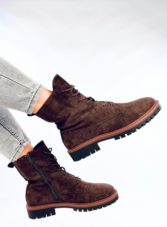 Zateplené šněrovací kozačky čokoládově hnědé