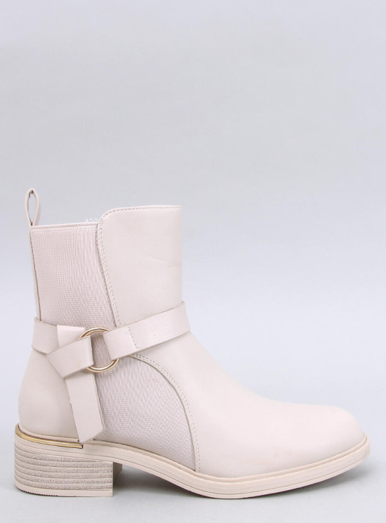 Béžové kotníkové kozačky se zlatými detaily