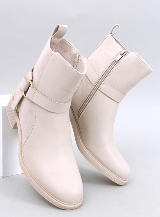 Béžové kotníkové kozačky se zlatými detaily