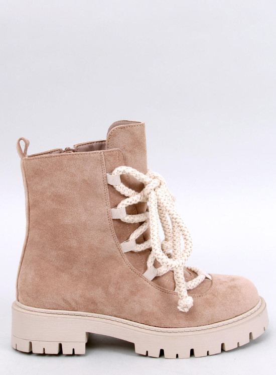 Béžové kotníkové kozačky s hrubými tkaničkami