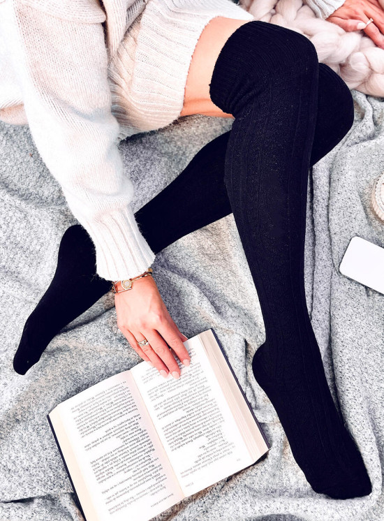 Bavlněné dámské nadkolenky černé