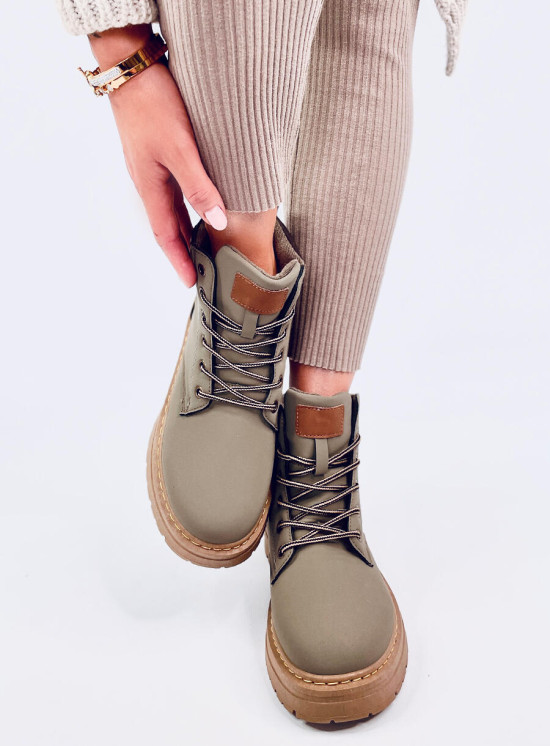Šněrovací kotníkové boty khaki