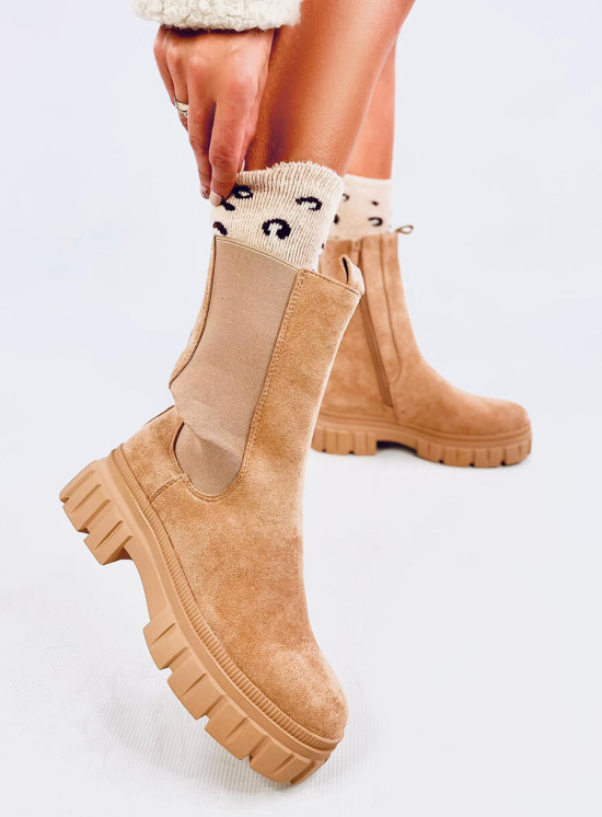 Semišové kozačky s elastickou manžetou camel