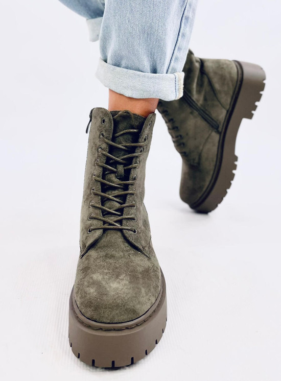 Dámské olivově zelené šněrovací boty