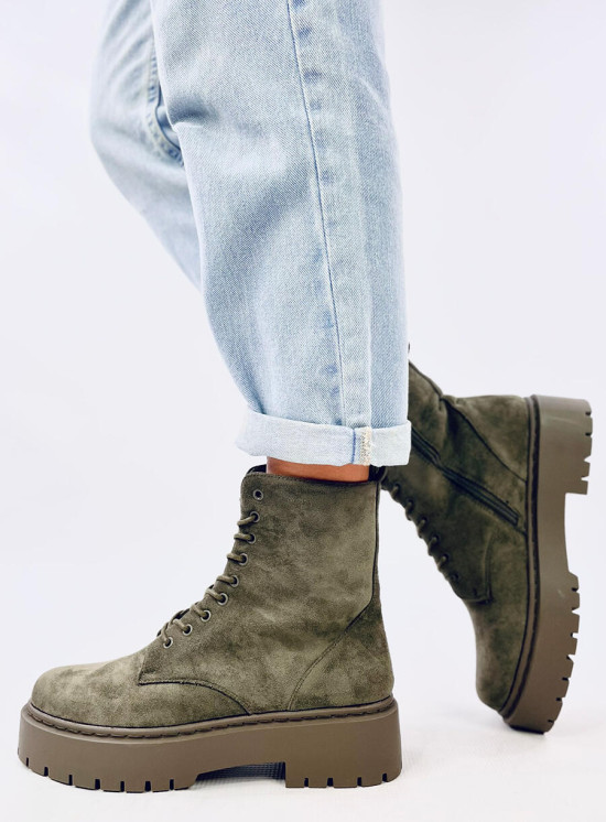 Dámské olivově zelené šněrovací boty