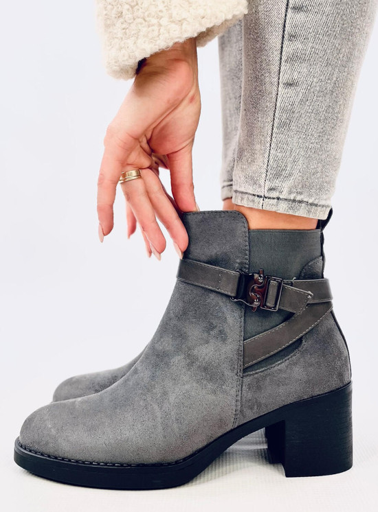 Kotníkové kozačky na nízkém podpatku tmavě šedé