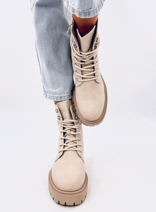 Béžové kozačky se šněrováním EMMA