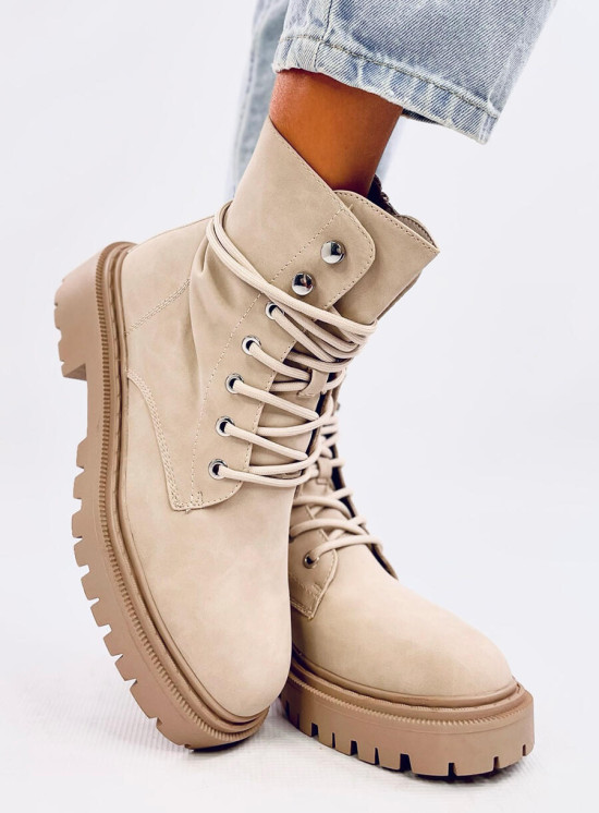 Béžové kozačky se šněrováním EMMA